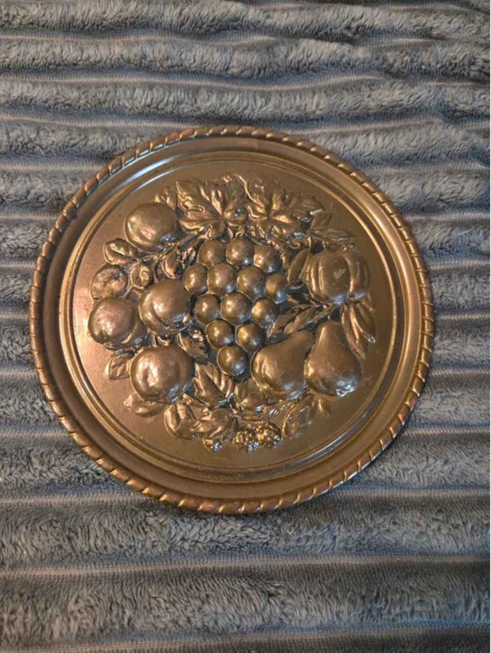 mid-century vintage embossed brass wall plaque